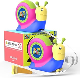 8ft Kids Tape Measure, STEM Educational Tool with Level, Protractor and Eraser, Retractable Snail
