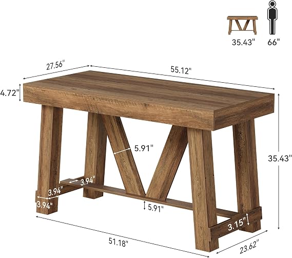 LITTLE TREE Farmhouse Bar Table, 55'' Long Counter Height Pub Table