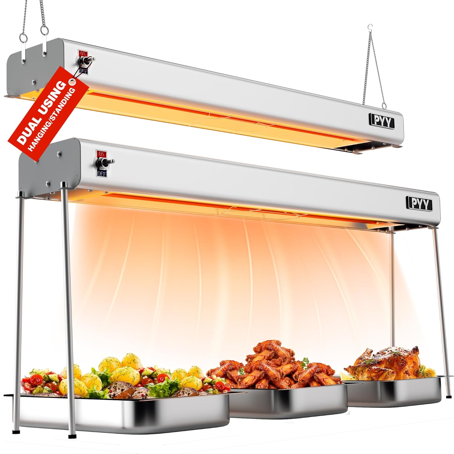 PYY Food Heat Lamp - 35 Inch 86-176°F/30-80°C Aluminum Overhead & Hanging Food Warmer Lamp Strip Food Warming Lamp Heater Electric Commercial Food Heat Lamp for Catering Kitchen Restaurant Buffet 750W