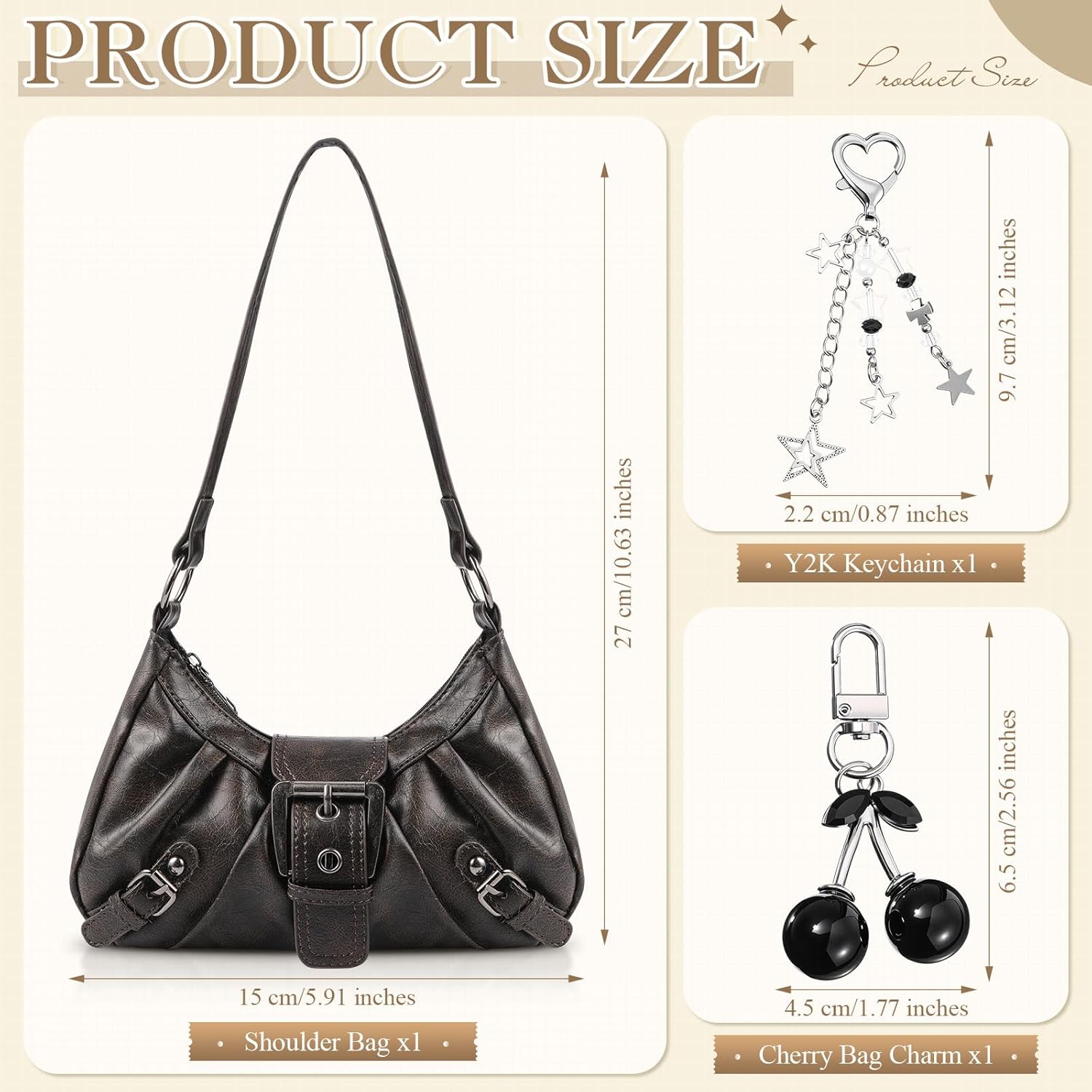 Abbylike Women Cute Vintage Shoulder Bag with Goth Chains Buckle Punk Trendy Purse Clutch Handbag for Girls - Image 4