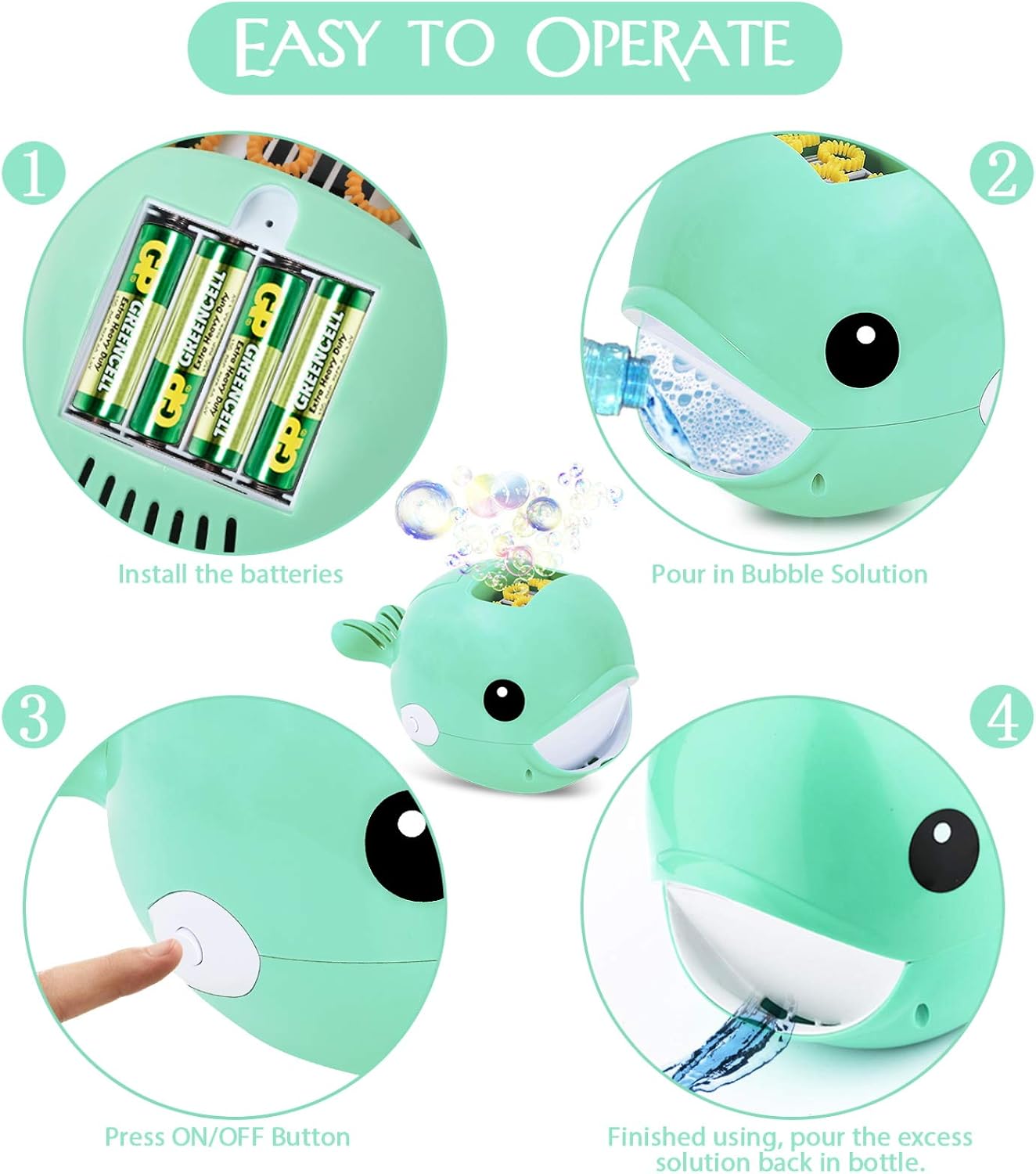Auney Bubble Machine, Automatic Durable Bubble Blower for Kids, Portable Bubble Maker 2000+ Bubbles Per Minute, Simple and Easy to Use for Party Bubble Toys (Green)
