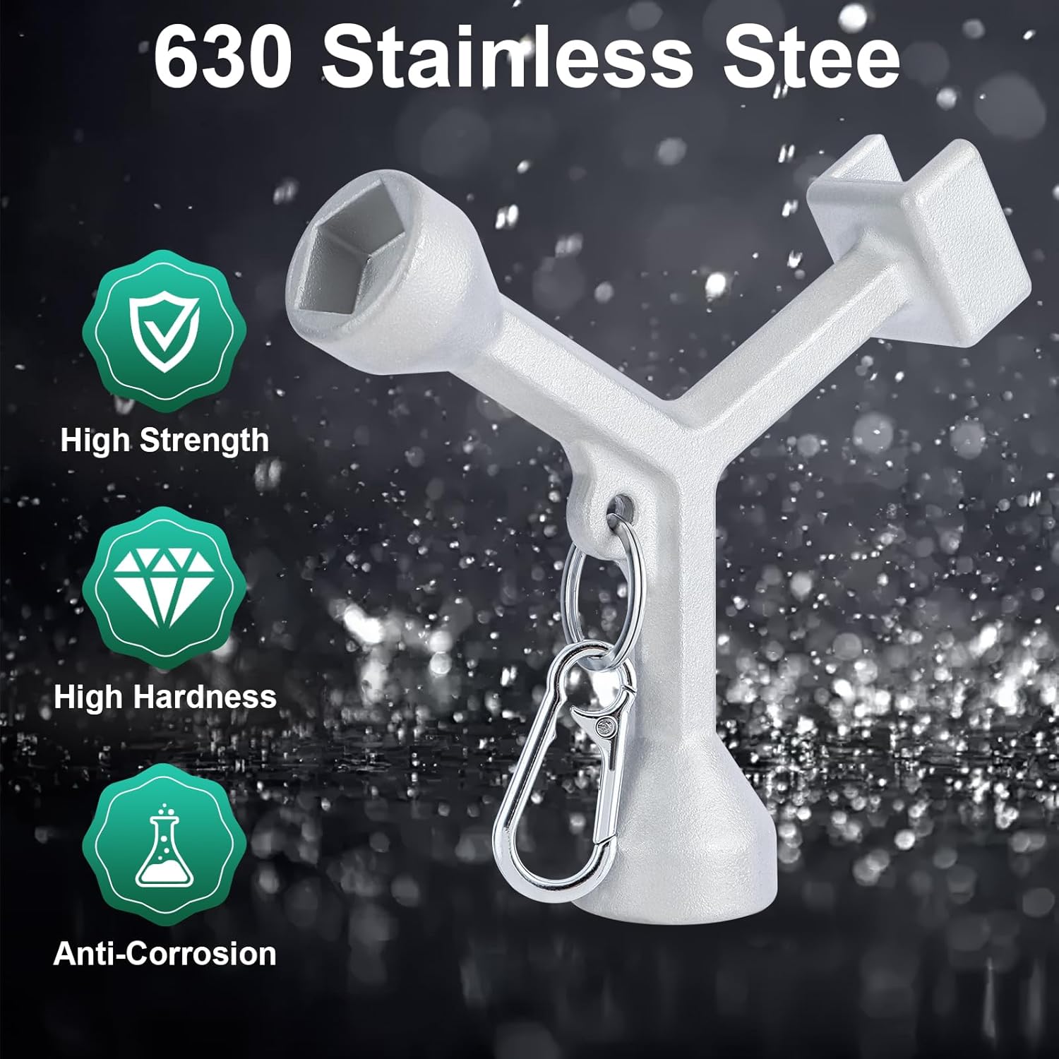 304 stainless steel Meter Curb Box Key Wrench for Standard and Large Pentagon Bolts, Meter Pit Cover with Pentagon Nut Water Meter Valve Shut Off Tool, Water Meter Valve Closing Tool
