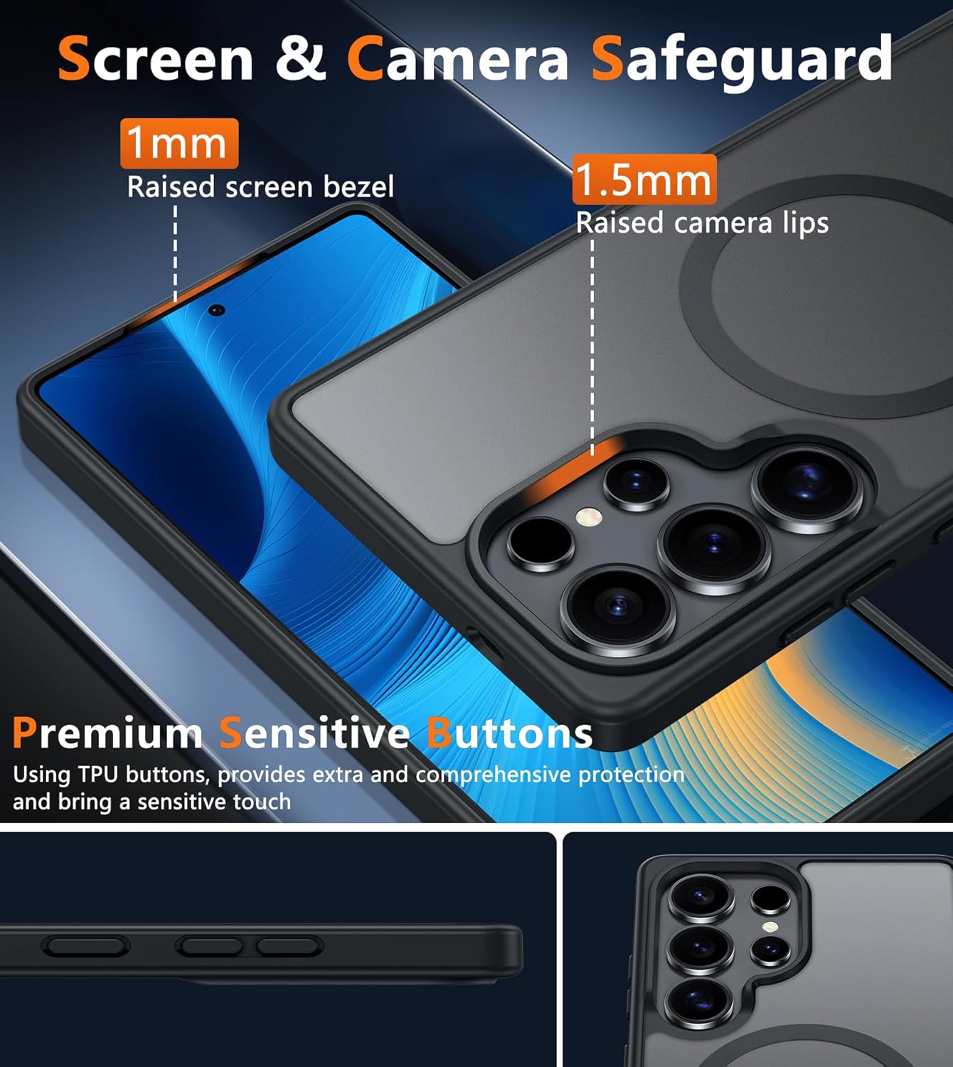 FNTCASE for Samsung Galaxy S25-Ultra Case: Magnetic Translucent Matte Shockproof Slim Cell Phone Cover - Military Grade Drop Proof Hard Back Anti-Fingerprint Protective PhoneCase (6.9 inch/Black) - Image 6