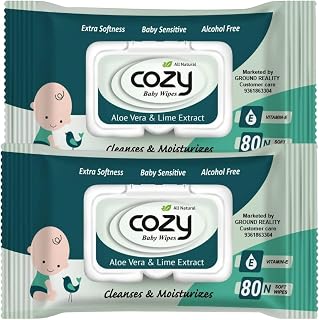LADY HAWK 80 Cozy Baby Super Soft Wet Wipes for Little New Born with Aloe Vera and Vitamin E | 98% Pure Water. Value Pack ... Price In India