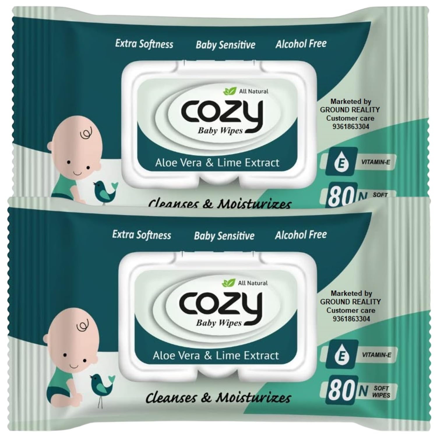 LADY HAWK 80 Cozy Baby Super Soft Wet Wipes for Little New Born with Aloe Vera and Vitamin E | 98% Pure Water. Value Pack Offer Wiping Tissue Baby Cleaning Wipes with Lid+ (FREE Fridge Magnet/Order)-image-8