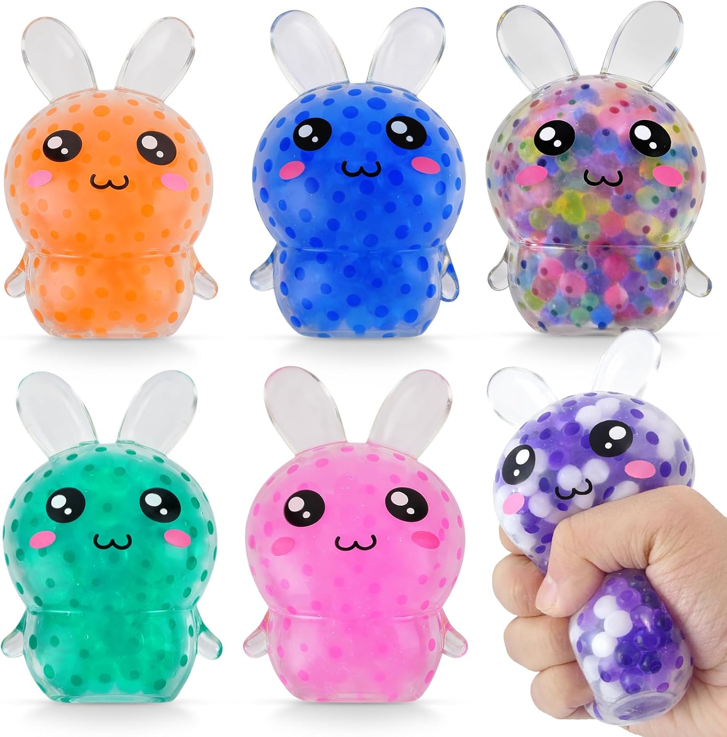 6 Pack Easter Basket Stuffers for Teens & Adults – 4.1” Large Bunny Stress Balls Squishy Toys, Easter Basket Filler Gifts for Teens