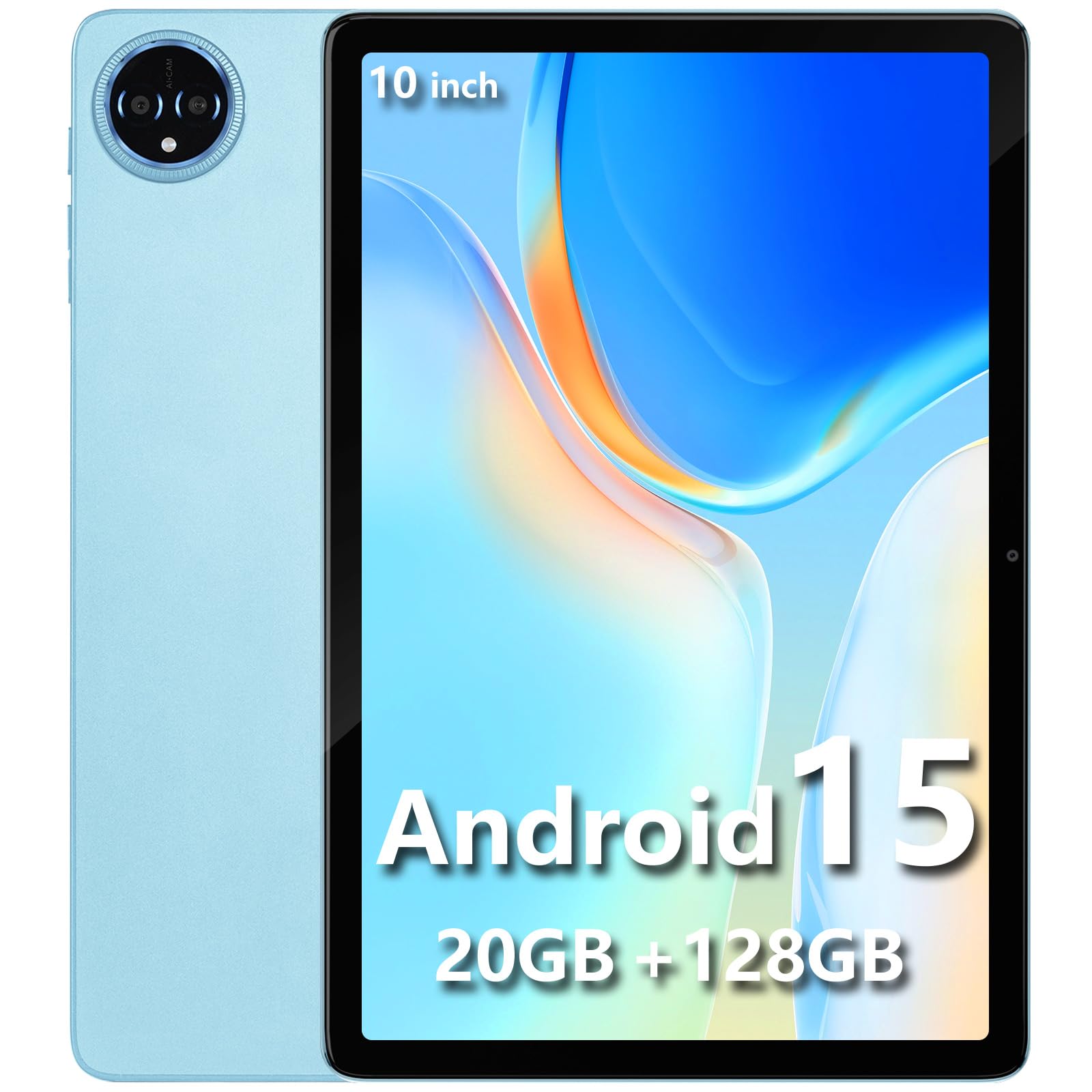 Tablet 10 pollici Android 15 20GB RAM +128GB ROM, Batteria ​​8580 mAh, ​​Octa-Core​​, 5G WIFI Tablet pc, 5+13MP ​​Fotocamera​, ​​Bluetooth​5.2 (​Blu)