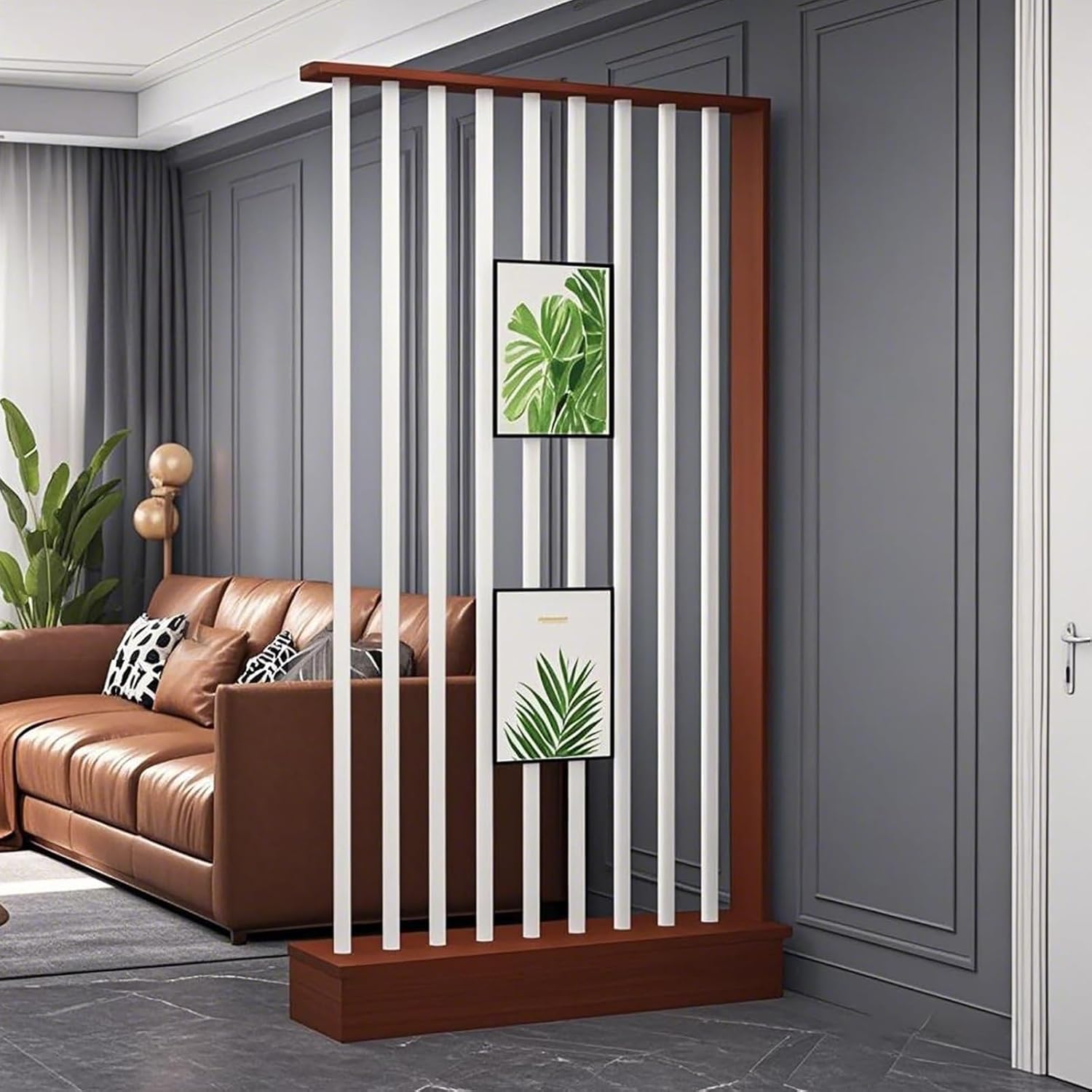 Wood Wall Room Divider，Modern Simple Freestanding Privacy Screen，Multifunctional Partition Made of Eco - Friendly Boards for Home Office Space Decoration(Black+Teak,48cm/18.8in)