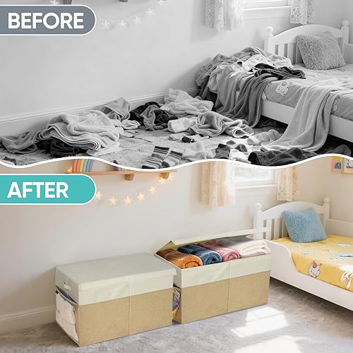 Miniatura 8 de BALEINE Fabric Storage Bins with Lid, Collapsible Extra Large Storage Boxes Bins Baskets with Divider for Home Organizing (25"x13"x16", Grey)