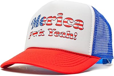 Merica F Yeah Unisex-Adult Trucker Hat -One-Size Curved Royal/Red