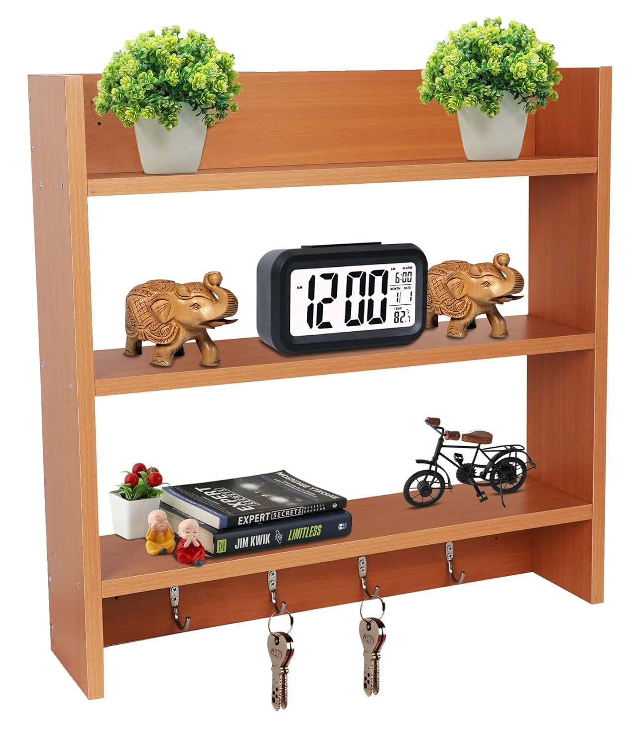 OFIXO Wooden Wall Mounted Shelves with Hooks | Spice Rack | Floor Rack | Organizer | Storage Organiser | Shelf for Kitchen Storage Boxes (Beige) | DIY (Easy to Assemble)-image-25