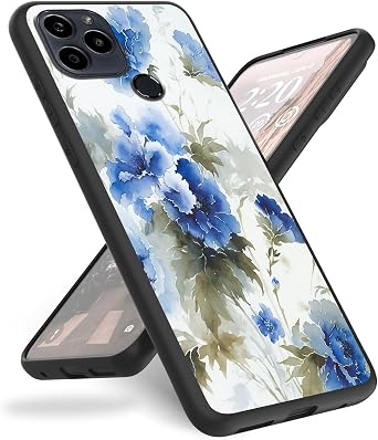 Case for BLU G91S Phone Case,for BLU G91S 2022 Case 6.8",Slim Anti-Scratch Shockproof Durable Black Silicone Protective Cover Case for BLU G91s 2022,Blue Flowers