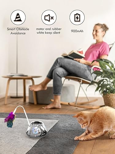 Miniatura 6 de CT01-K - Juguetes interactivos automáticos para gatos de interior con plumas extraíbles, 3 modos de juego de velocidad, modo de espera inteligente,