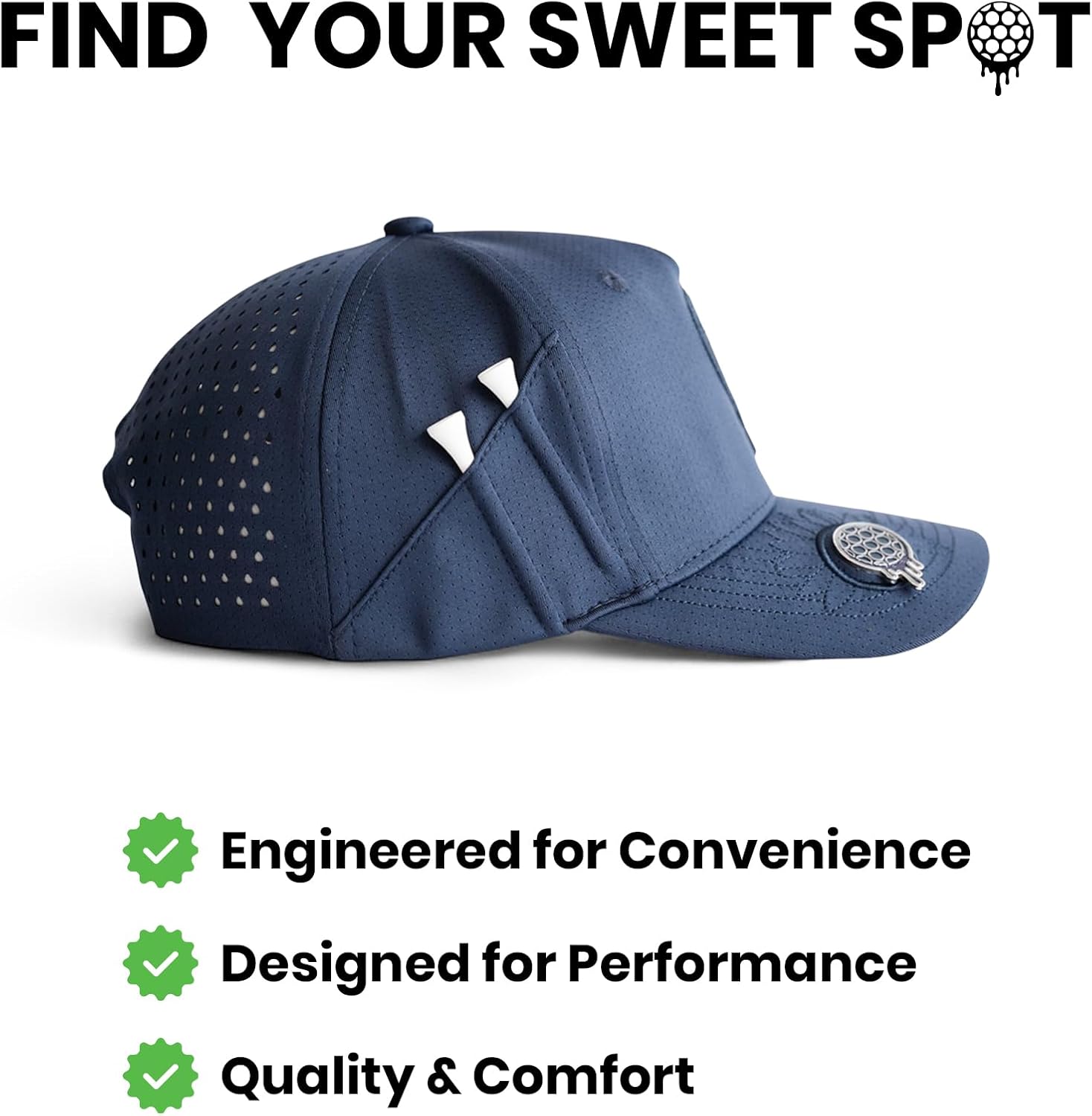 Snapbacks Golf Hats - Tee Holder with Tees & Bill Magnet with Ball Marker - 100% Custom Made