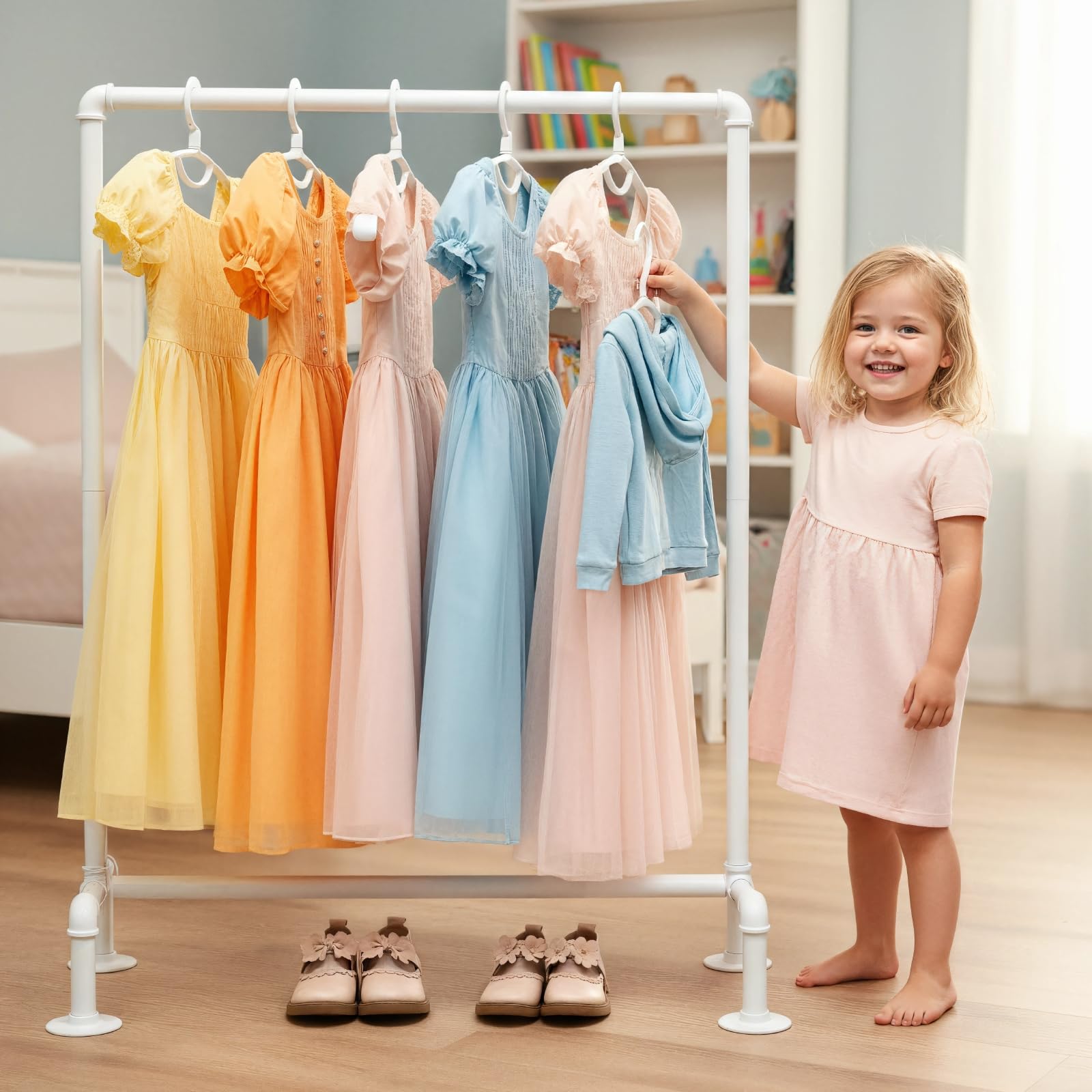 DOFURNILIM Kids Pipes Dress up Clothing Rack, Kids Clothes Rack, Child Garment Rack, Hanging Clothes Rod Storage Shelf Organizers Shelves Shelving,