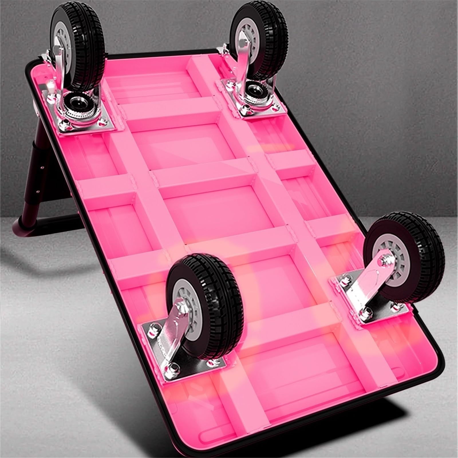 Carrello con Piattaforma Leggera Rosa Ruote in Gomma da 6 Pollici, Carrello Multiuso for Lo Spostamento dei Bagagli Carrello Pieghevole per Magazzino