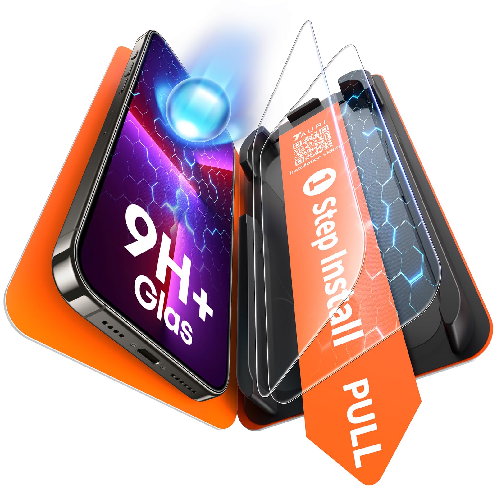 TAURI Protector Pantalla para iPhone 13 Pro [Instalación en 1 Paso] | con Herramienta de Auto-Instalación Sin Polvo, 2 Piezas Vidrio Templado, [Sin Polvo Sin Burbujas] Resistente a Rasguños Global Recycled Standard Global Recycled Standard Global Recycled Standard