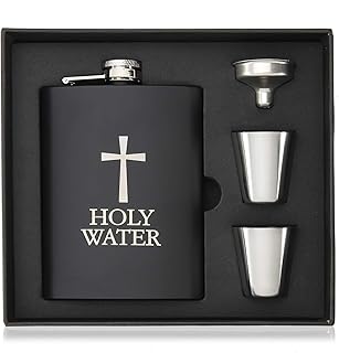 Hip Flask for Liquor, Holy Water Flask for Funny Gift, 8oz Stainless Steel with Funnel, Discrete Shot Drinking of Alcohol, Whiskey, Rum and Vodka, for Men and Women, US-AKI-27 (Holy Water Flask)