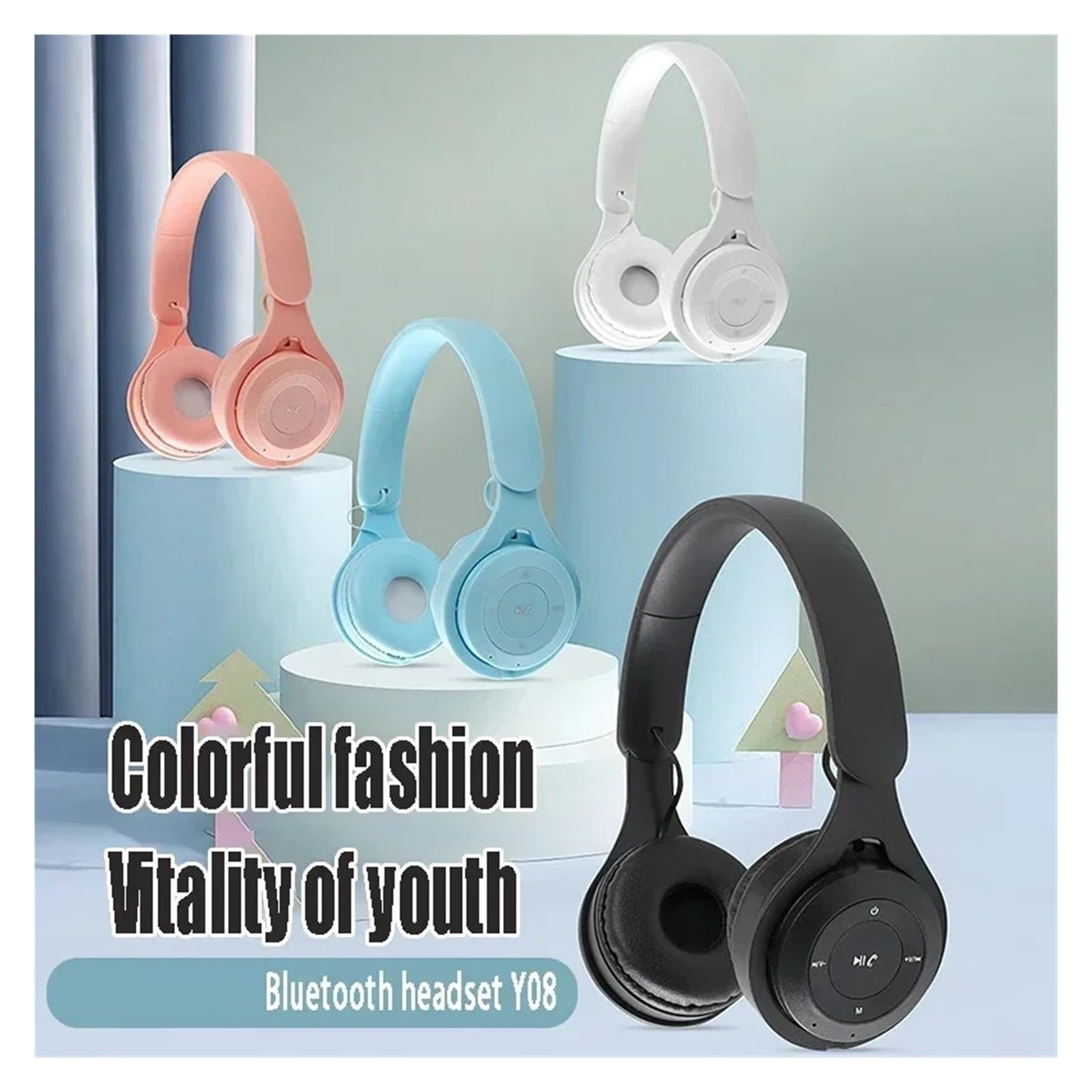 Auricolare 5.3 Auricolare Bluetooth Auricolare sportivo pieghevole Cuffie da gioco Cuffie over-ear(Pink)