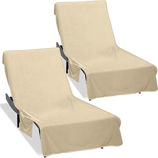 Super Soft & Thick Lounge Chair Towel Cover (Pack of 2),Chaise Lounge Cover with Pockets,Beach Chair Cover for Pool Beach Garden Courtyard and Trips,85 x 30 in Pool Chair Cover,Camel