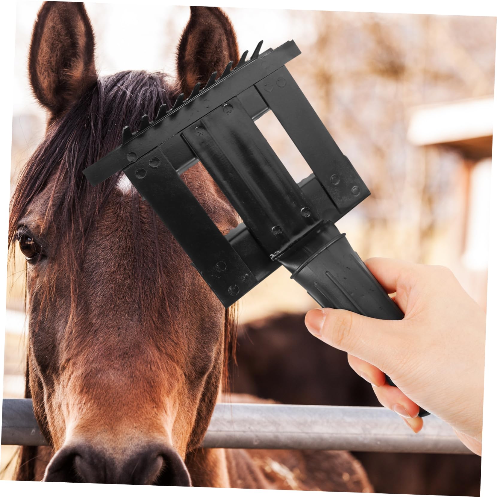 Happyyami Horse Hair Cleaning Comb Pet Grooming Rake Ergonomic Handle Easy Cleaning Horse Grooming Brush