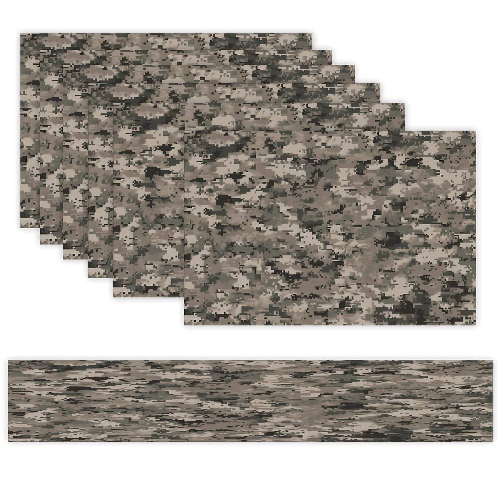 Army Digital Camouflage Table Runner and Placemats Set of 6 Wipe Clean Heat Resistant Table Mat with Table Runner Decorations Flax Linen Place Mat Set for Home Kitchen Party Supplies
