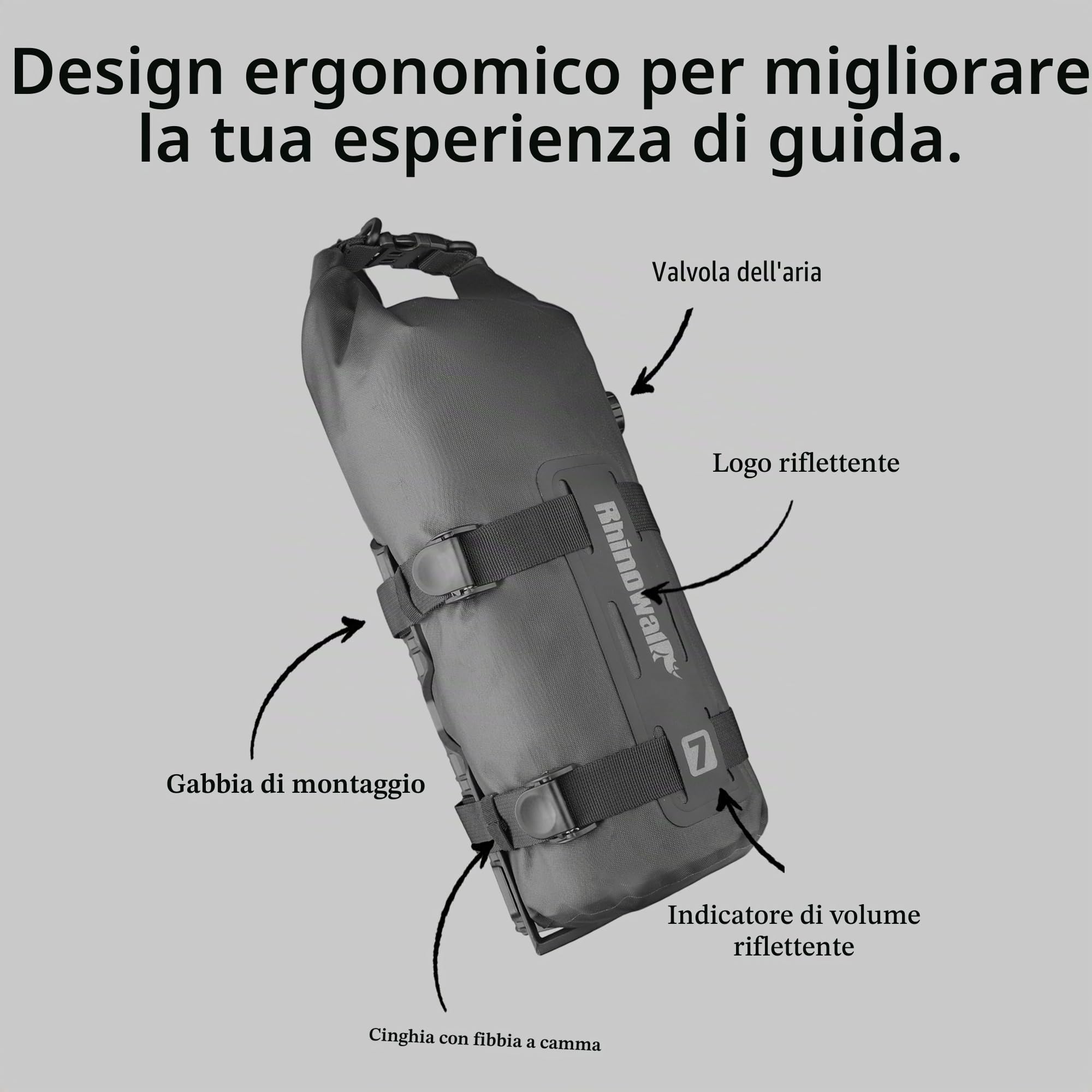 Rhinowalk Borsa per portapacchi da bicicletta, impermeabile, 4/7 l, per portabagagli, forcella, rolltop anteriore