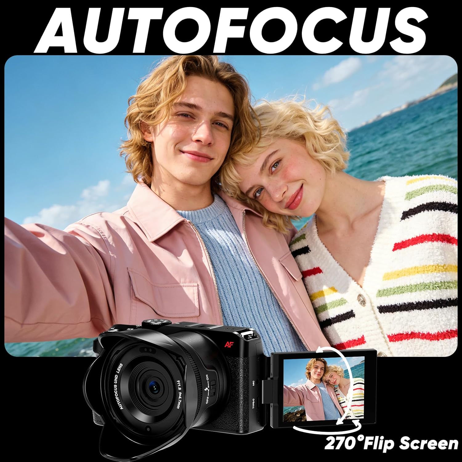 ORDRO 5K Digital Cameras for Photography -Auto Focus 80MP Video Cameras for YouTube, 18X Zoom Travel Camera with 180° Flip Screen, 2 Batteries, Lens Hood & 32GB Card