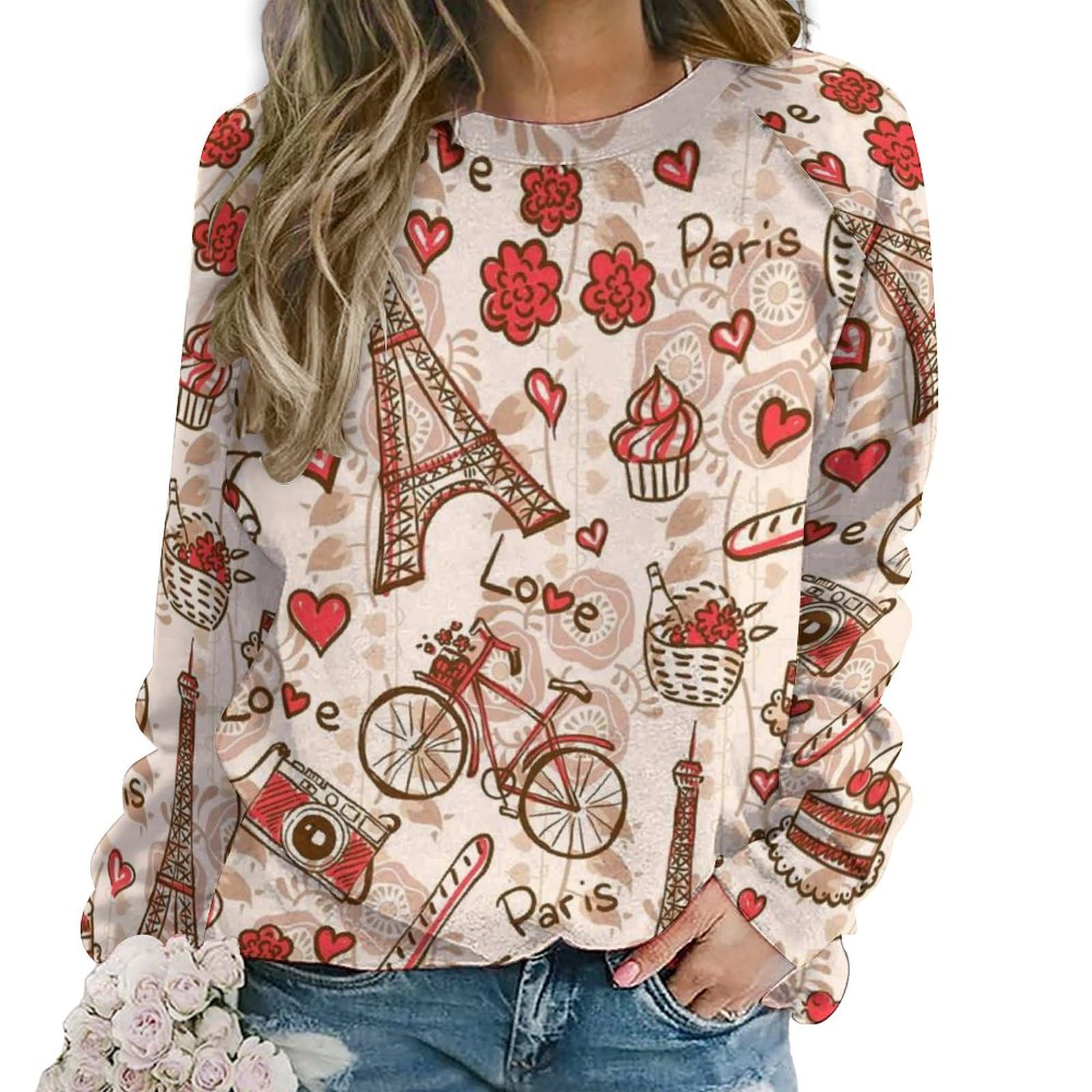Qjjinxior Casual Ladies Jumper, Paris Eiffel Tower Sweatshirts for Women, Crewneck Long Sleeve Top