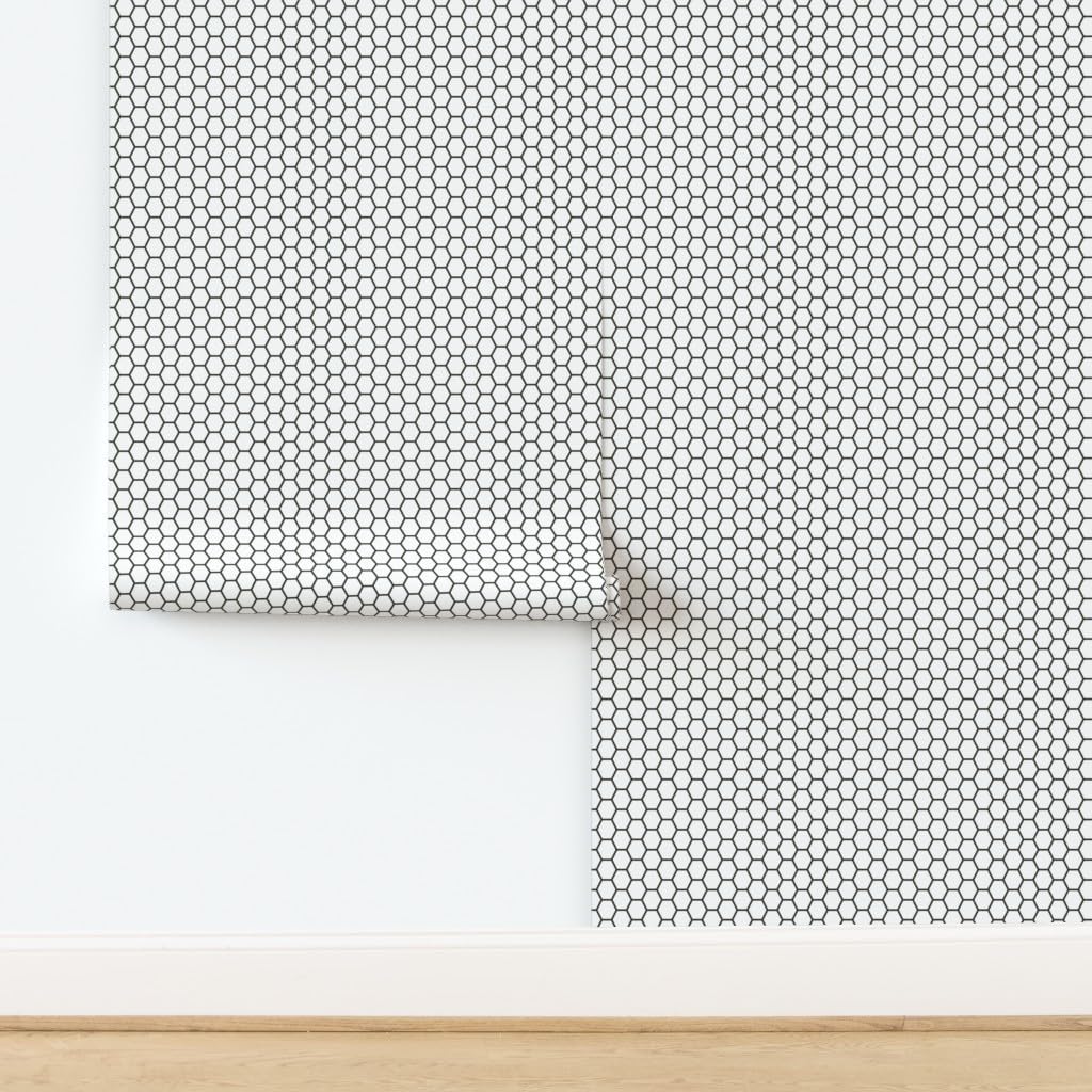 Peel & Stick Wallpaper 3ft x 2ft - Tile Hexagon Geometric Honeycomb Kitchen Simple Black Custom Removable Wallpaper by Spoonflower