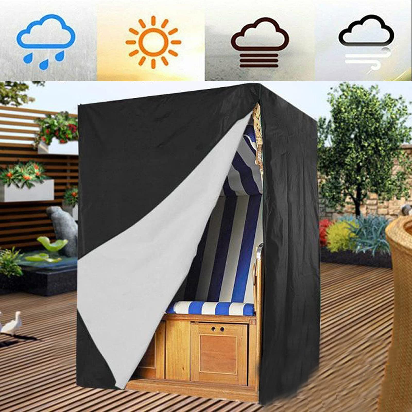 Copertura per Mobili da Giardino,Copertura per Sedie Impilabili,Durevole e Impermeabile Telo Coprisedie,per Tavoli e Sedie Esterno,L135xw105xh175cm,Nero