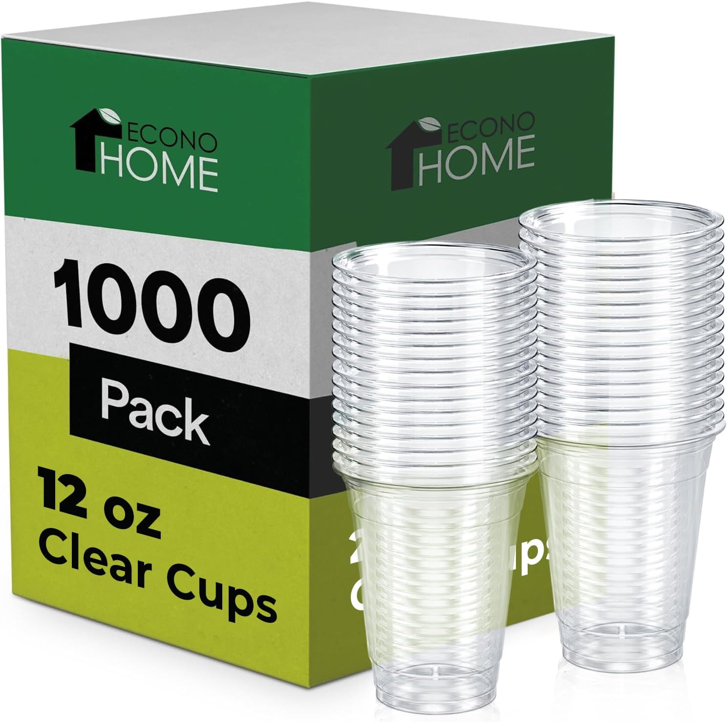 EconoHome Clear PET Plastic Cups – 12oz (Pack of 1000) – Crystal Clear, Durable, Disposable Beverage Cups – Perfect for Parties, Events, and Businesses