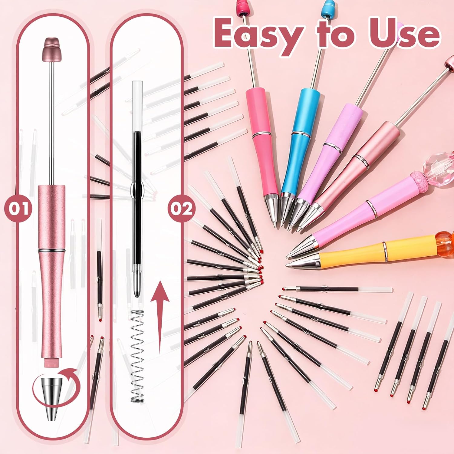 Sayglossy 300pcs Beadable Pens Refills Bulk, 1.0mm Black Ink Refills for Pens Replaceable Smooth Writing Pen Refill for Plastic Bead Ballpoint Pen Student Teacher Gift School Office Supplies DIY image 4