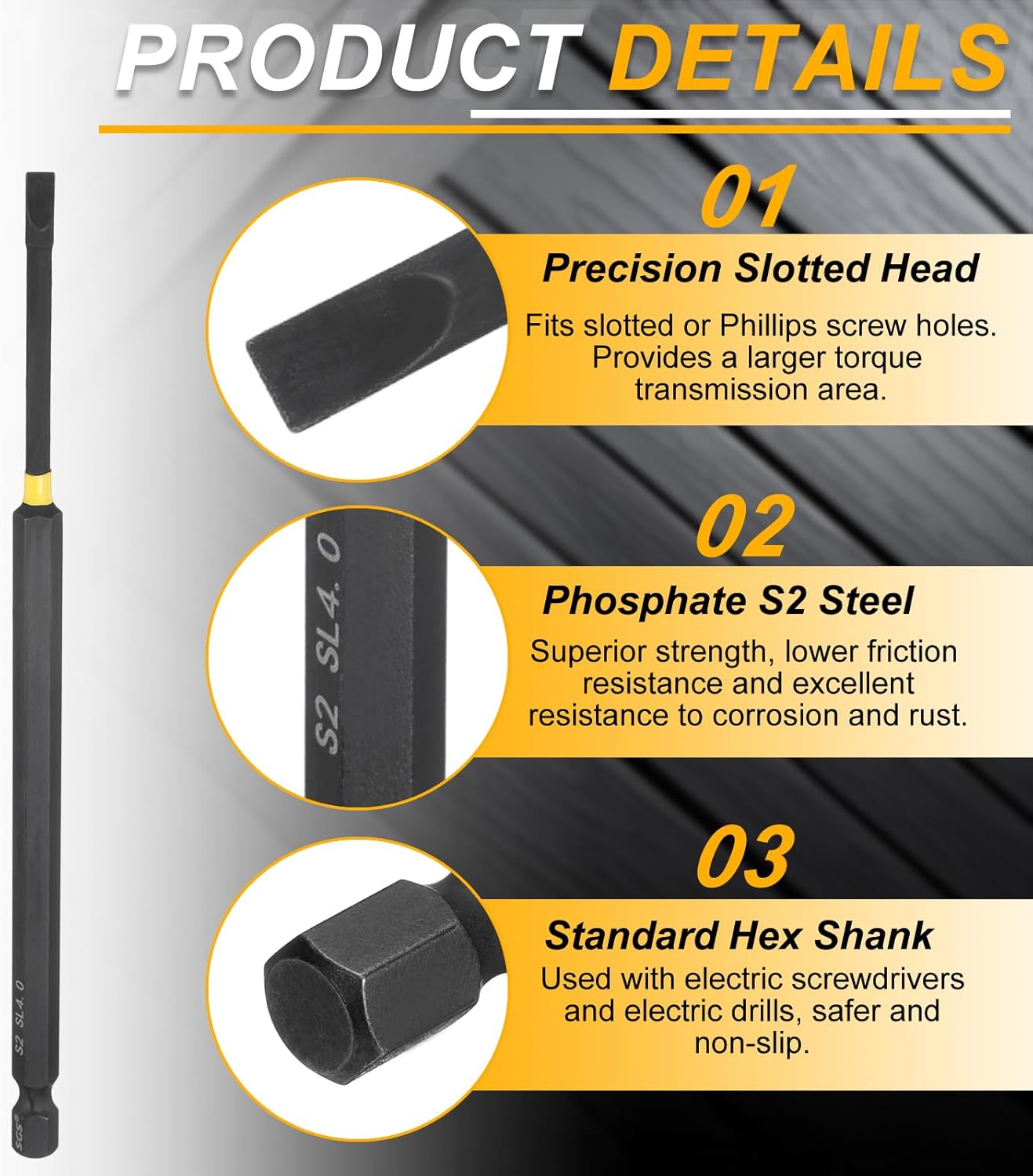 HARFINGTON 2pcs SL4 Slotted Impact Screwdriver Bits 4mm Slotted Tip 1/4" Hex Shank 150mm (6") Long Magnetic Flat Head Phosphated S2 Steel Screw Driver Drill Bits Electric Power Tool