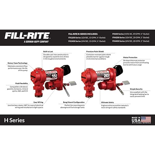 Miniatura 2 de Fill-Rite FR610HA 115V 15 GPM Bomba de transferencia de combustible con manguera de descarga y boquilla automática (rojo) | Mezclas de gasolina,