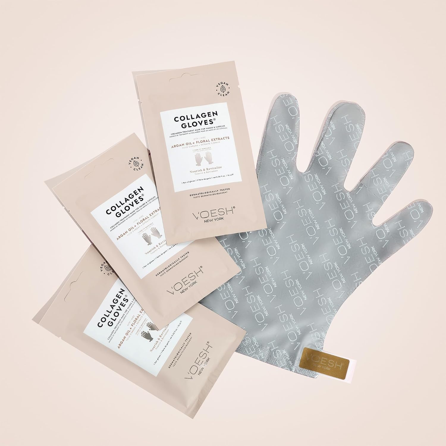 VOESH Collagen Gloves Trio, Vegan Hand Masks, 1 Pack of 3 pairs, Moisturizing Hand Mask, Lotion Gloves, Hydrating Gloves, Hand Care, Spa Manicure Gloves, Dry Hand Treatment