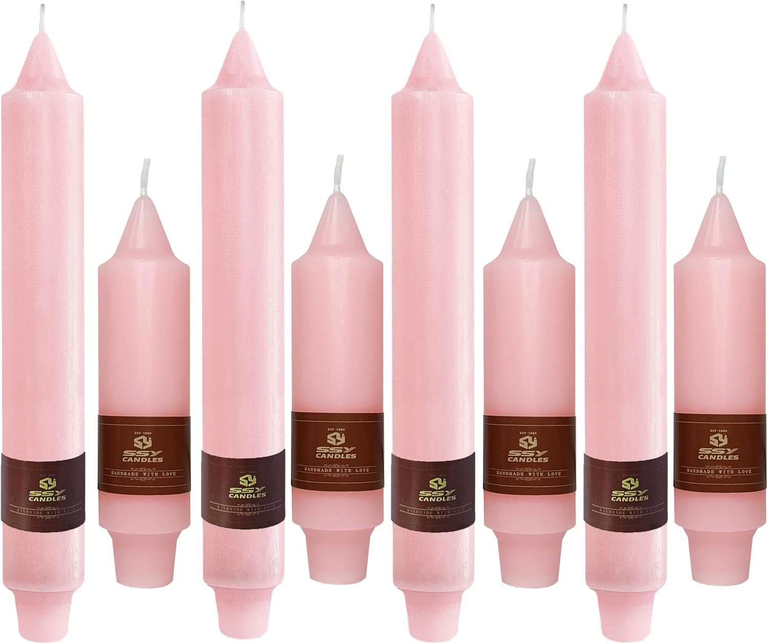 Pink Taper Candles - 8 Pack Fat Candle Taper Candles Dripless, Smokeless, Unscented Tall Candlesticks - Perfect for Home Decor, Weddings, and Special Occasions