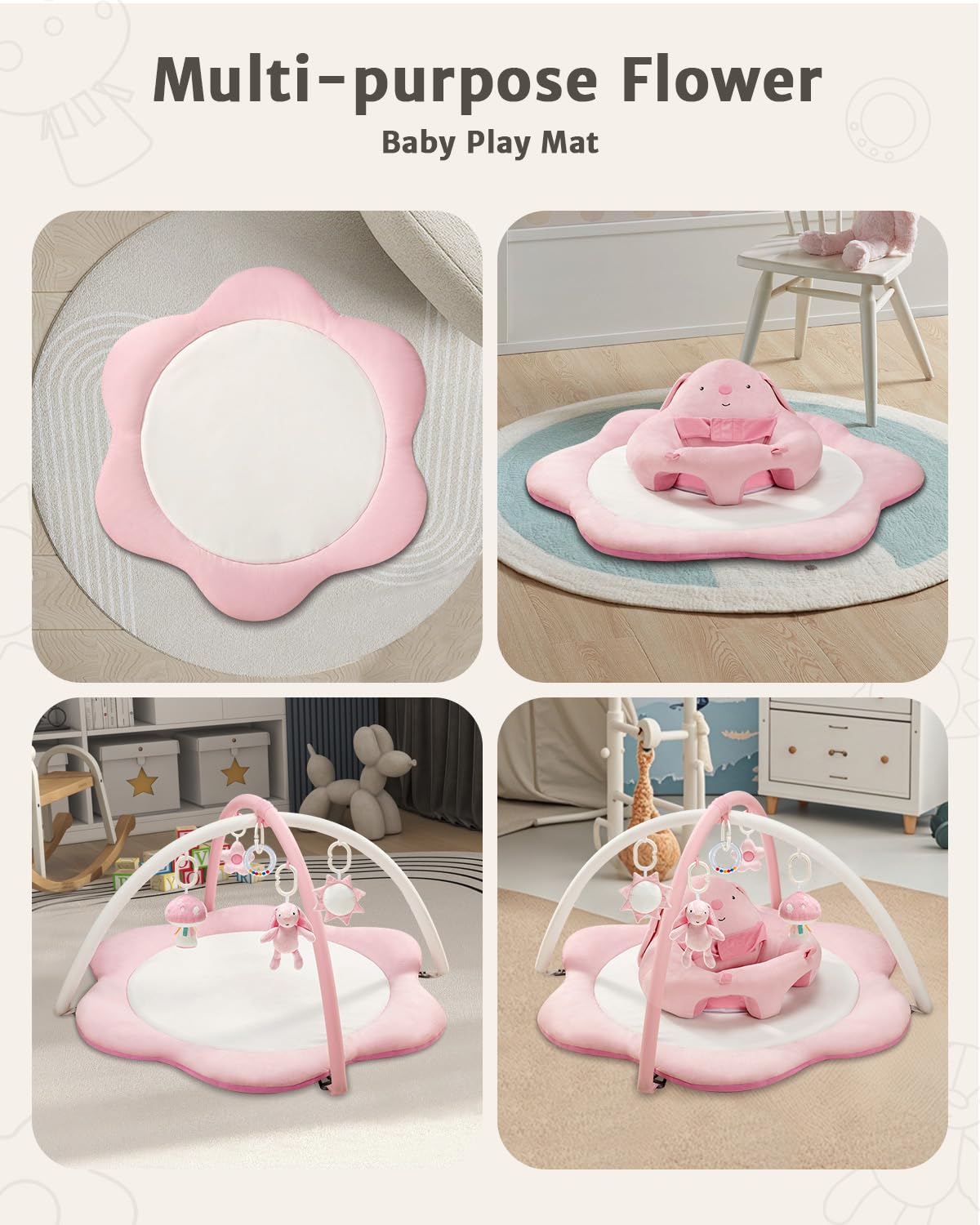 Tapete de juego 3 en 1 para bebés, asientos de bebé para sentarse, tapete de tiempo boca abajo con 5 juguetes desmontables, gimnasio de actividades para bebés de 0 a 6, 6 a 12 meses, regalos para baby