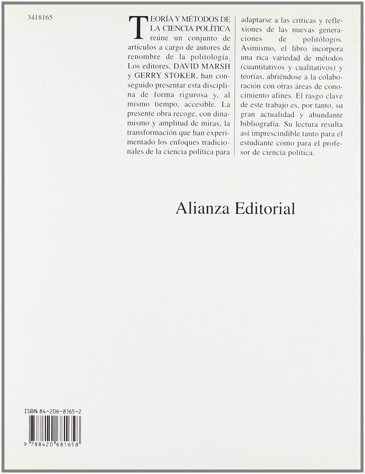Teoría y métodos de la ciencia política (Alianza universidad textos (AUT))