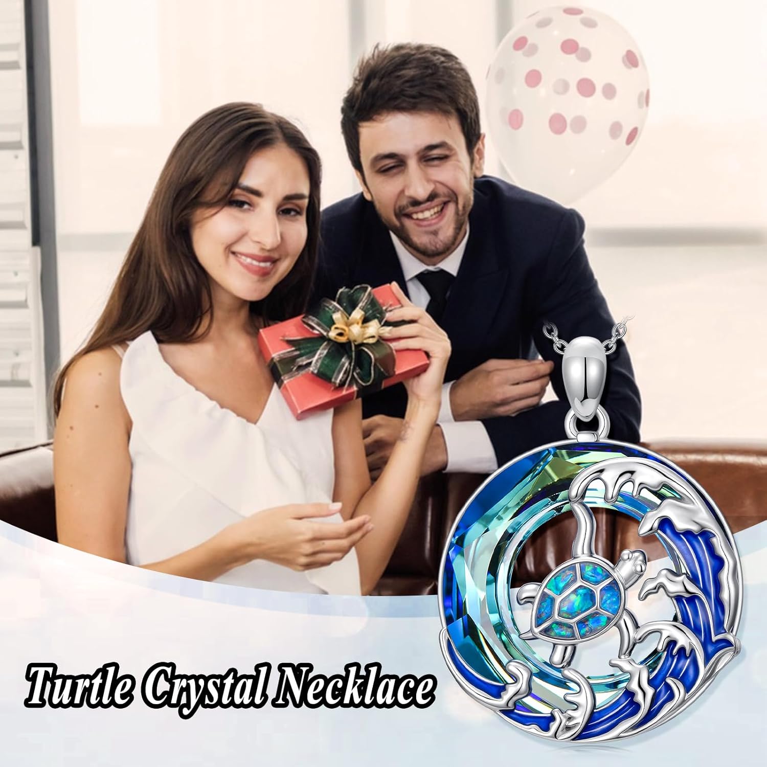 TOUPOP Sea Turtle/Jellyfish/Shark/Octopus/Seahorse Gifts Sterling Silver Ocean Waves Pendant Blue Crystal Sea Turtles Jewelry Valentine's Day Summer Gifts for Women Her - Image 6