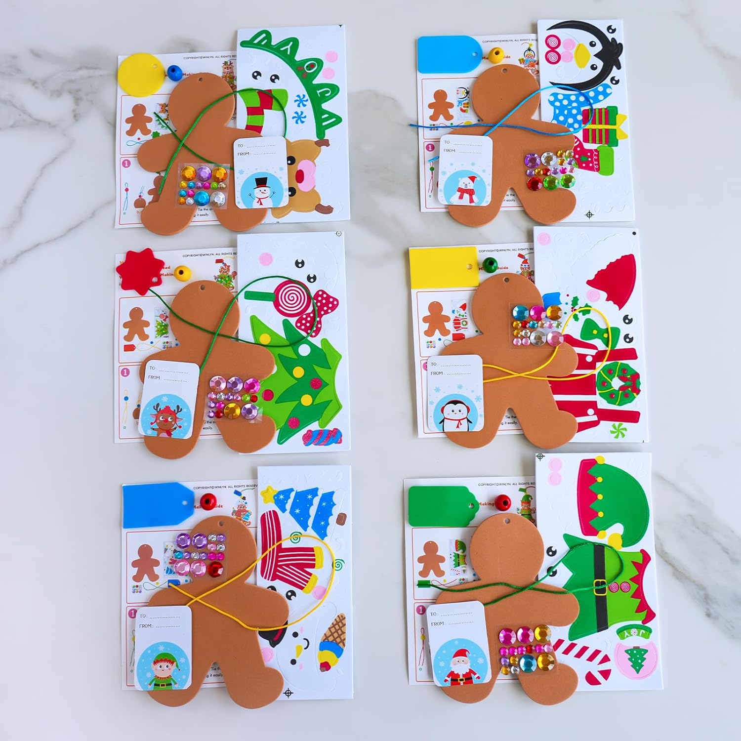 Winlyn 24 Sets Christmas Craft Kits Winter Crafts DIY Holiday Gingerbread Man Ornaments Tree Decorations Art Sets Stocking Foam Stickers Arts and Crafts for Kids Home Classroom Activities Party Favors
