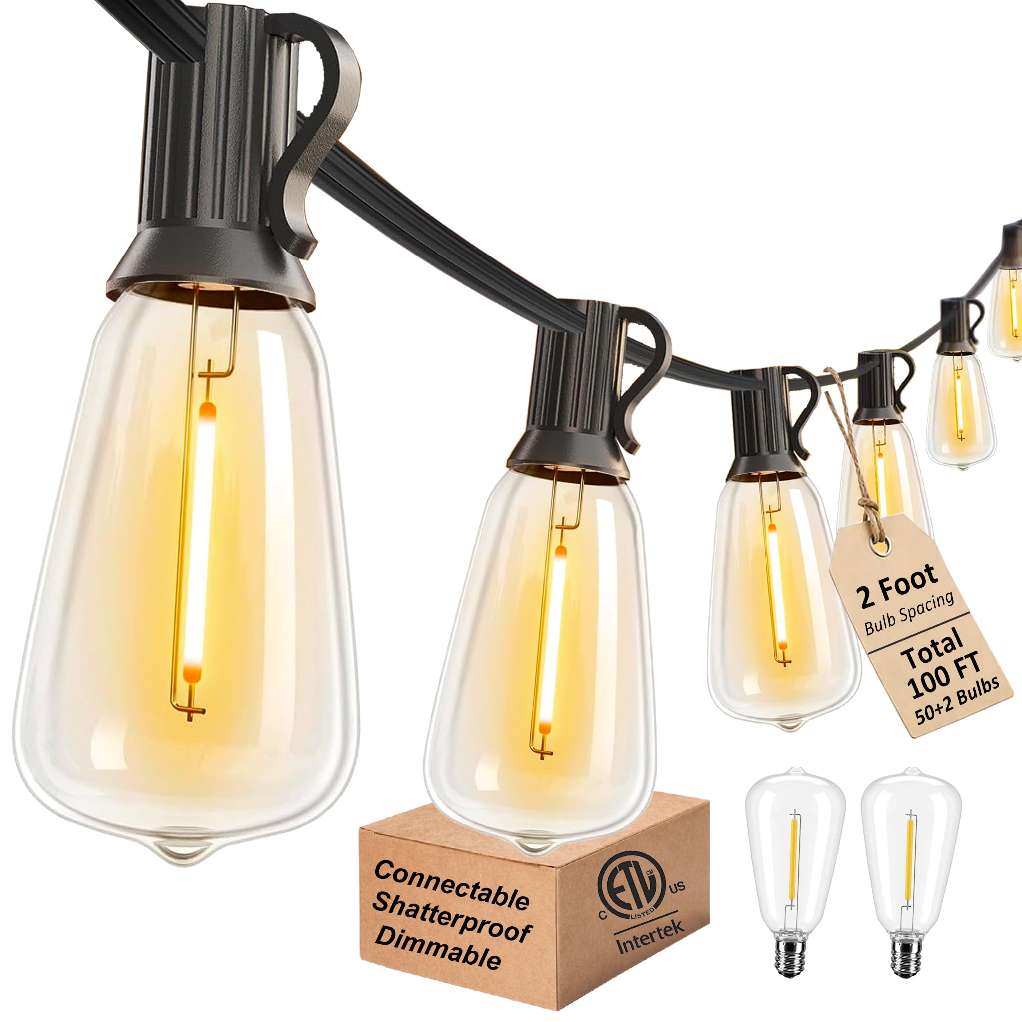 Dimmable Edison Patio Lights - 100 FT