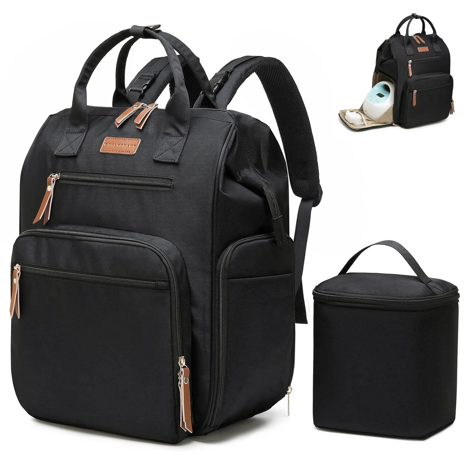 Extra Large Breast Pump Bag with Cooler Bag | Fit for Spectra S1 S2 Momcozy Medela | Pumping Bags for Work Moms | Dual-Deck Design & Convertible | Diaper Backpack for Travel, Black