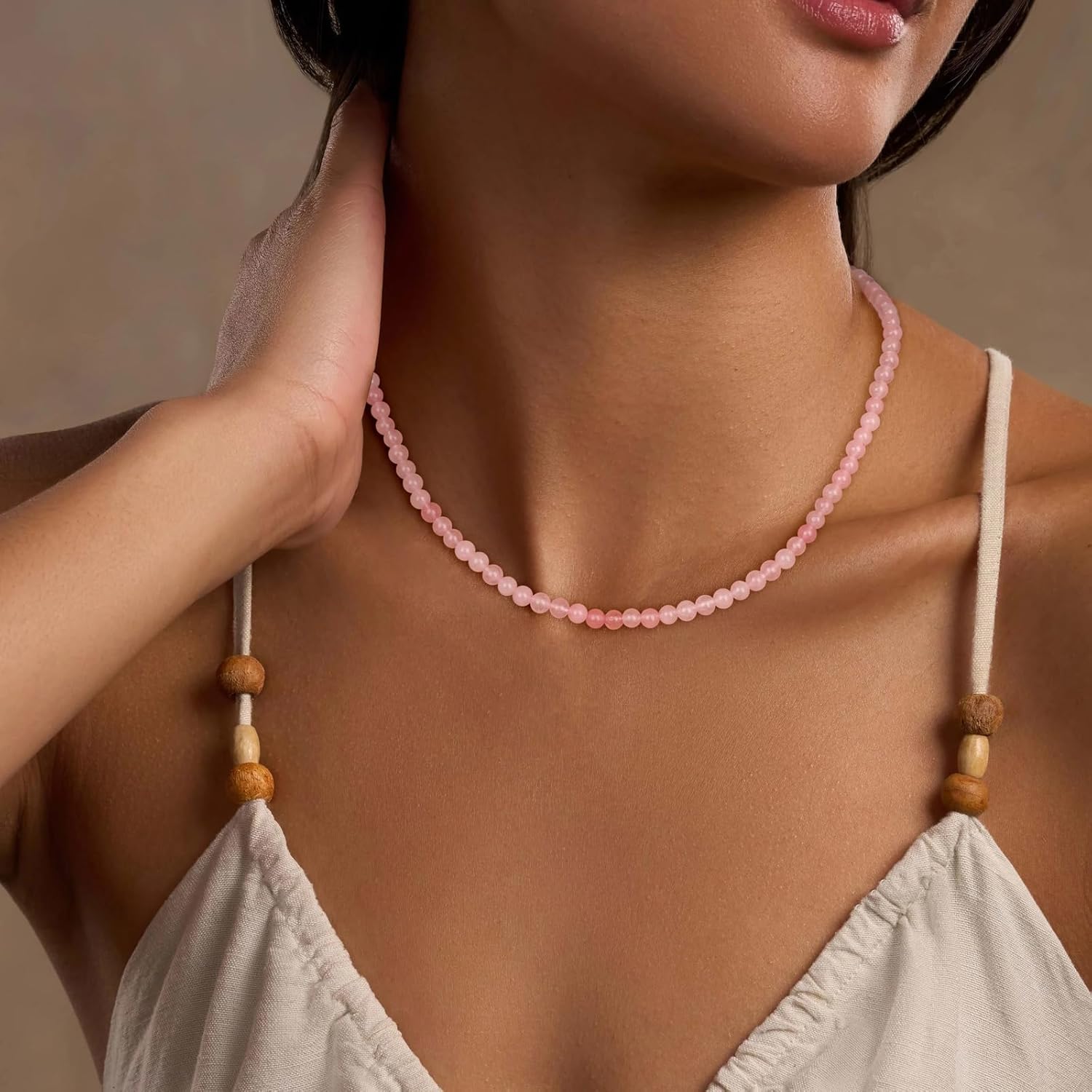 Crystal Choker Necklaces for Women,4mm Handmade Natural Stone Choker Beaded Necklace Healing Crystal Necklace Gemstone Bead Necklaces for Women - Image 2