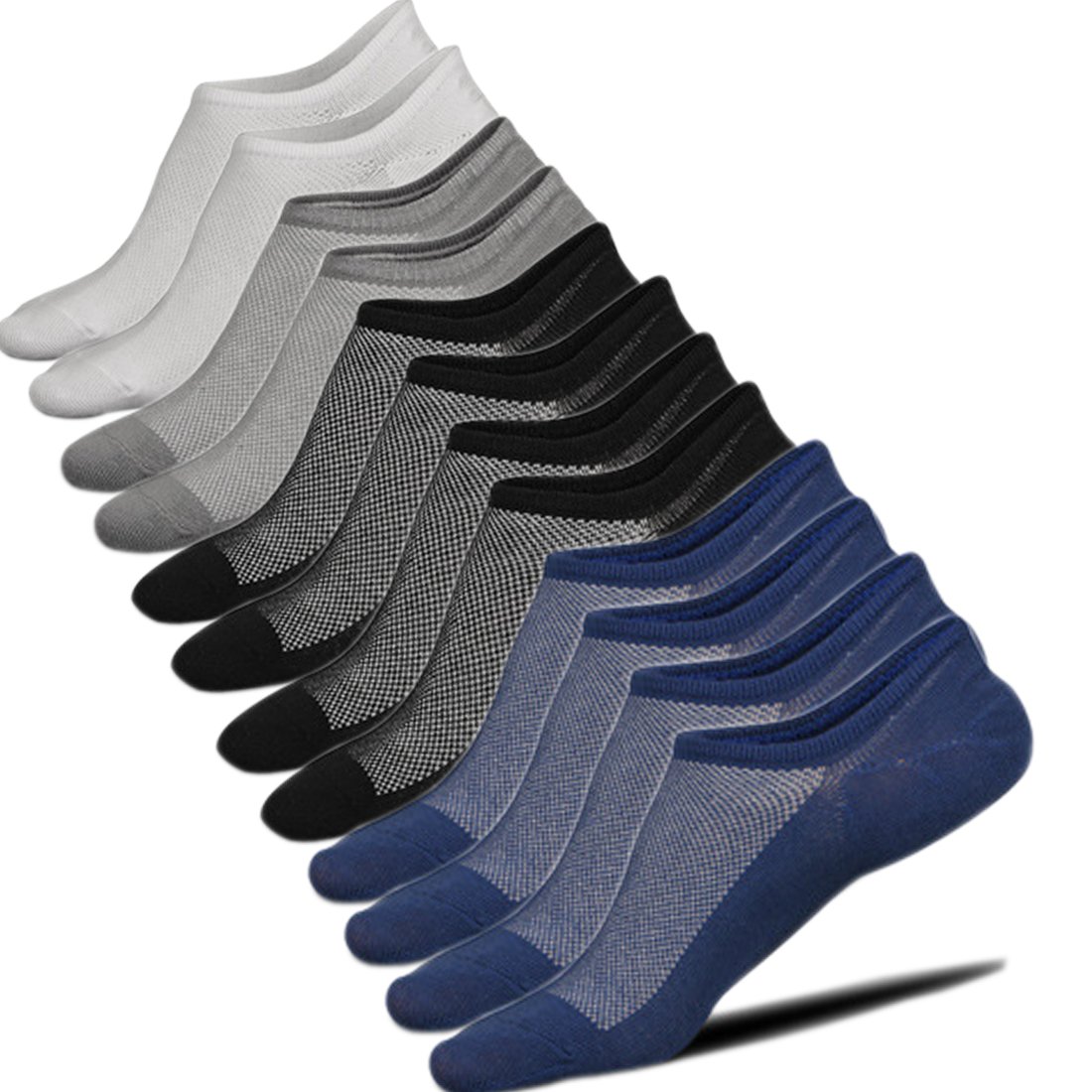 Mens No Show Low Cut Anti-Slide Casual Crew Ankle Mesh Knit Non Slip Grips Cotton Socks 6 Pack