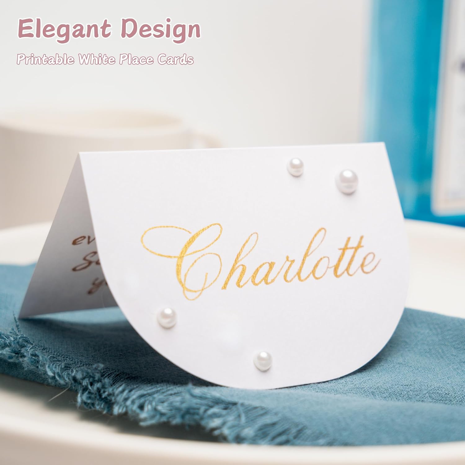 50 Pcs Name Cards for Table Setting, Arch Place Cards with Pearl Stickers for Wedding, Table Tent Card Stock Handmade Décor for Party, Dinner, Home