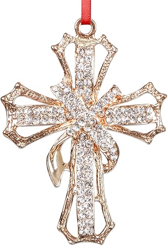 WaaHome Adornos de Navidad cristiana de cruz de metal, adornos religiosos de Navidad para mujeres, niñas, mamá, adorno de recuerdo de cruz 2025,