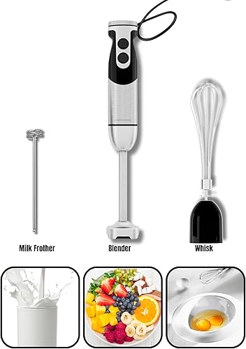 Miniatura 3 de Megawise Batidora de mano de alta potencia 400 W de potencia máxima con accesorios versátiles 3 en 1 (eje de mezcla, batidor, picador) diseño