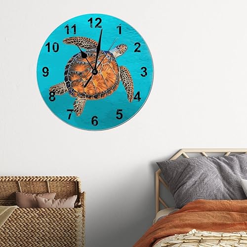 Miniatura 4 de Reloj de pared de tortuga marina tropical, playa, reloj de pared redondo de madera sin tictac, funciona con pilas, 12 pulgadas, decoración rústica