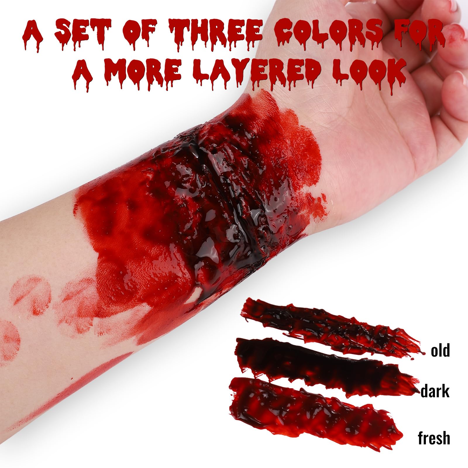 BOBISUKA Halloween Fake Blood, Old Fake Blood 0.53oz, Realistic Washable Liquid Dripping Fake Blood Makeup Kit for Halloween, SFX Makeup, Cosplay Party, Stage, Horror Film